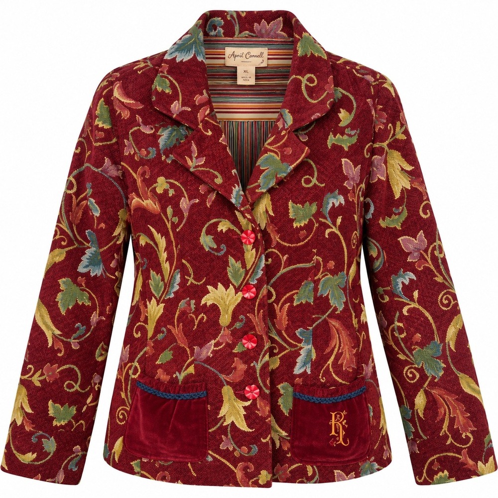 NWT Deadstock April Cornell Grande Tapestry Jacket Red Floral 2005 Vintage XL
